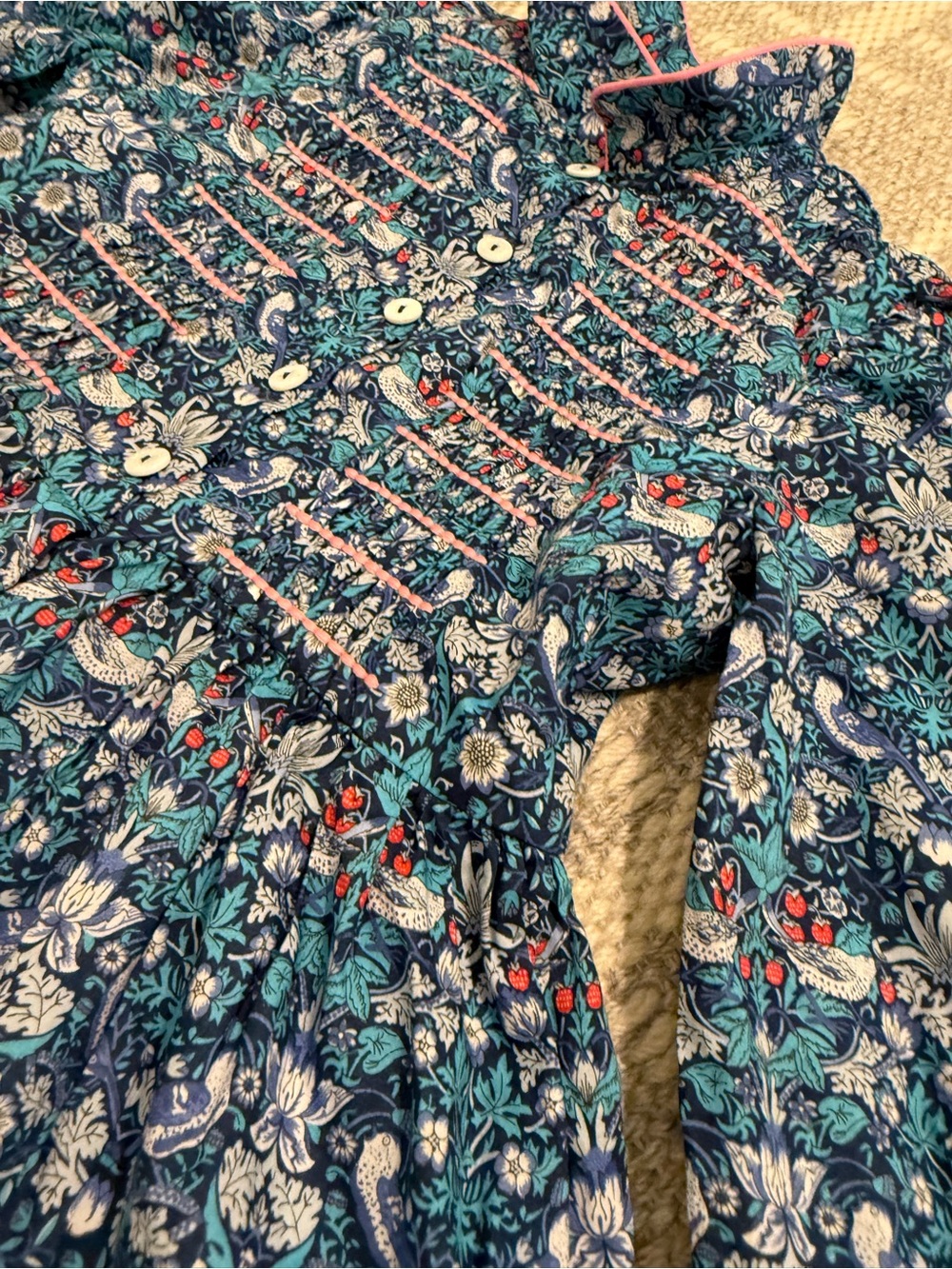 Liberty London Girls Size 6 Strawberry Thief Blue Floral Cotton Dress AUTHENTIC